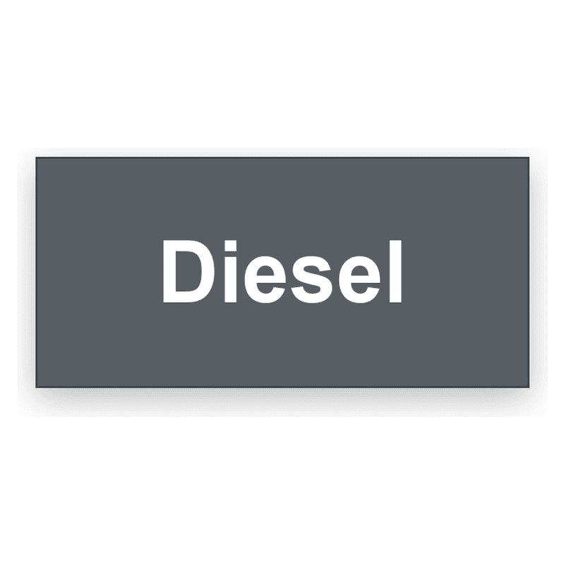 Kleines graues Schildchen mit weißer Gravur Diesel