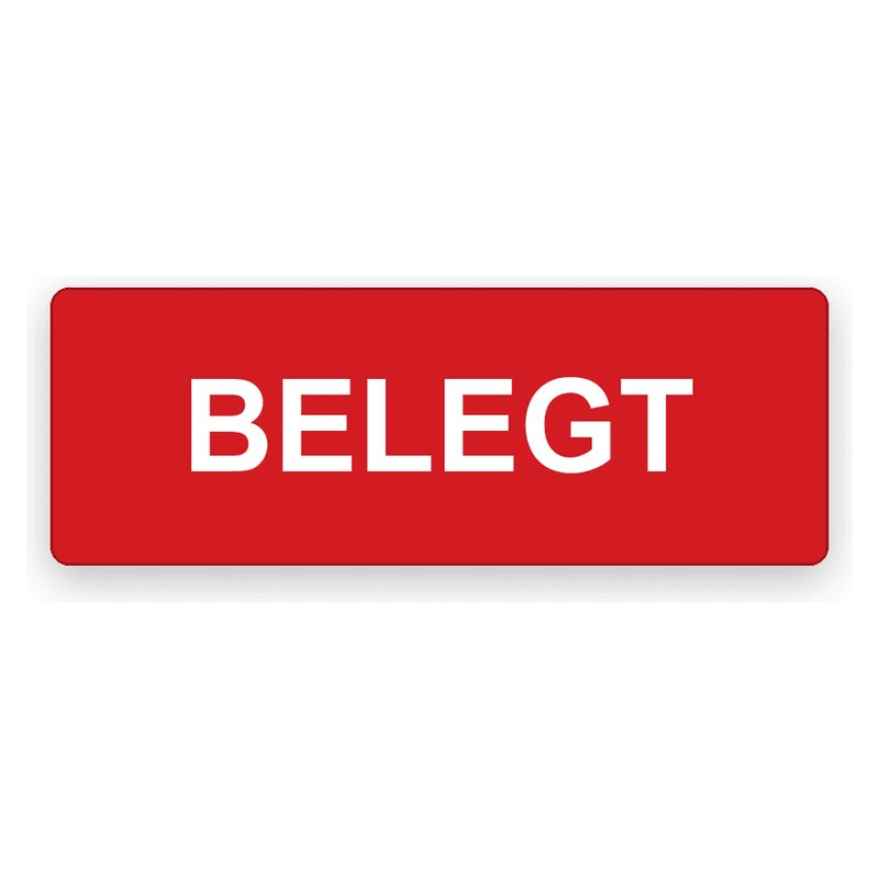 Rotes Liegeplatzschild mit weißer Gravur BELEGT in Großbuchstaben