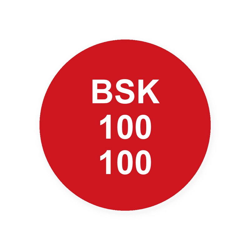 Runde BSK-Ronde, roter Grund mit weißer Gravur, drei Zeilen mit BSK, 100 und 100
