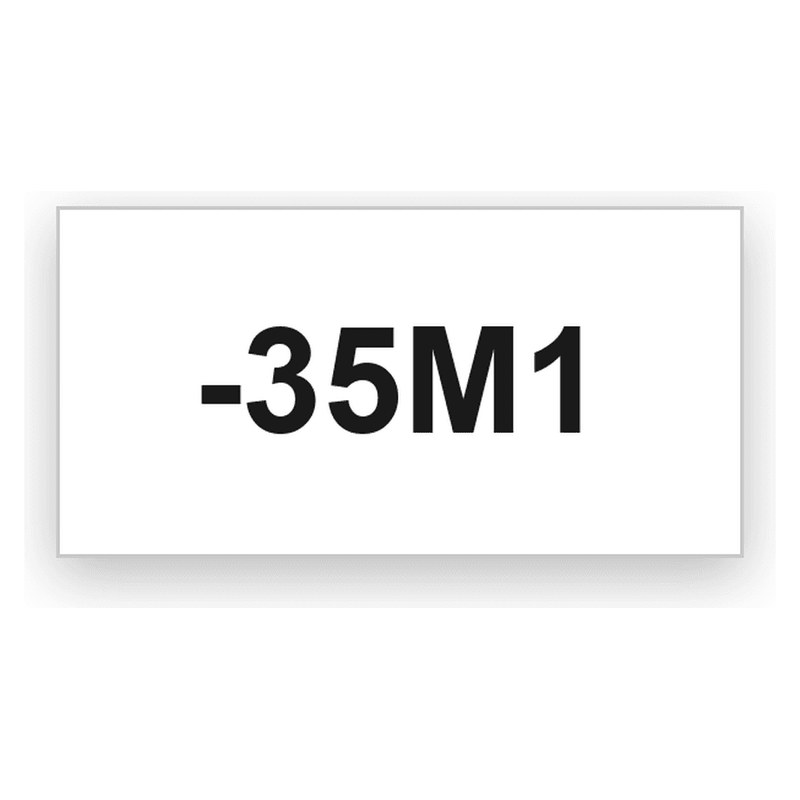 Kleines rechteckiges weißes Schild mit scharfen Ecken und ohne Bohrungen, schwarze Gravur -35M1