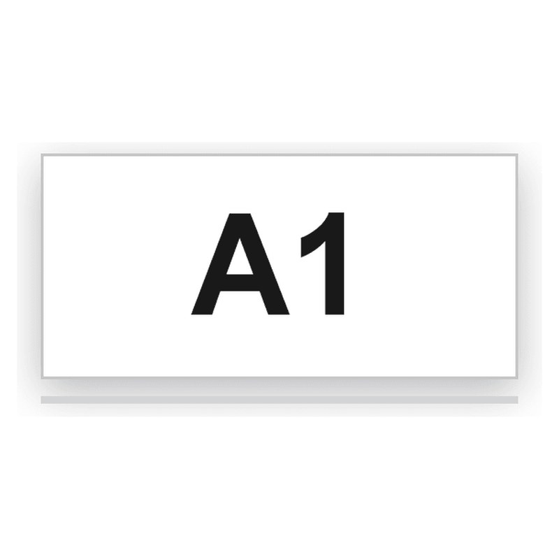 Kleines rechteckiges weißes Schild ohne Bohrungen, schwarze Gravur A1