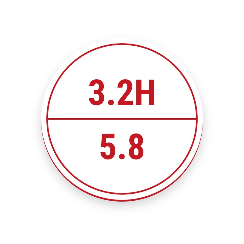 Rundes Stromkreisschild, weiß mit roter Gravur, zwei Felder mit 3.2H und 5.8