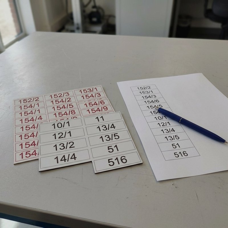 Beschriftete Schilderbögen auf dem Arbeitstisch